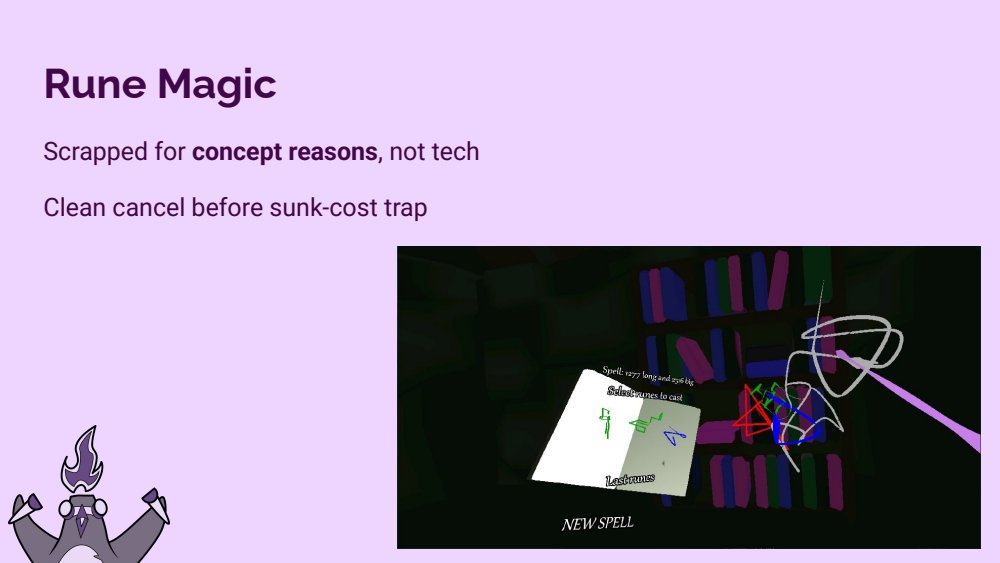 Rune Magic slide: scrapped for concept reasons not tech, clean cancel before the sunk-cost trap